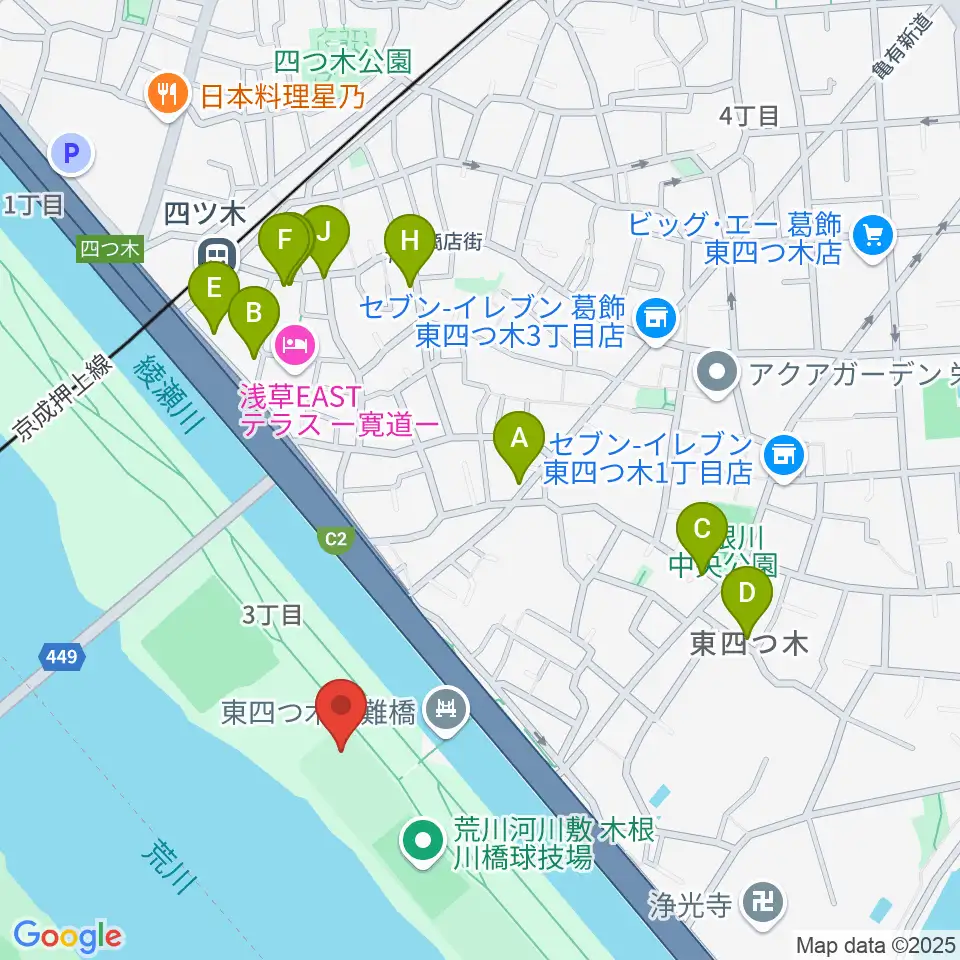 木根川橋少年野球場周辺のファミレス・ファーストフード一覧地図
