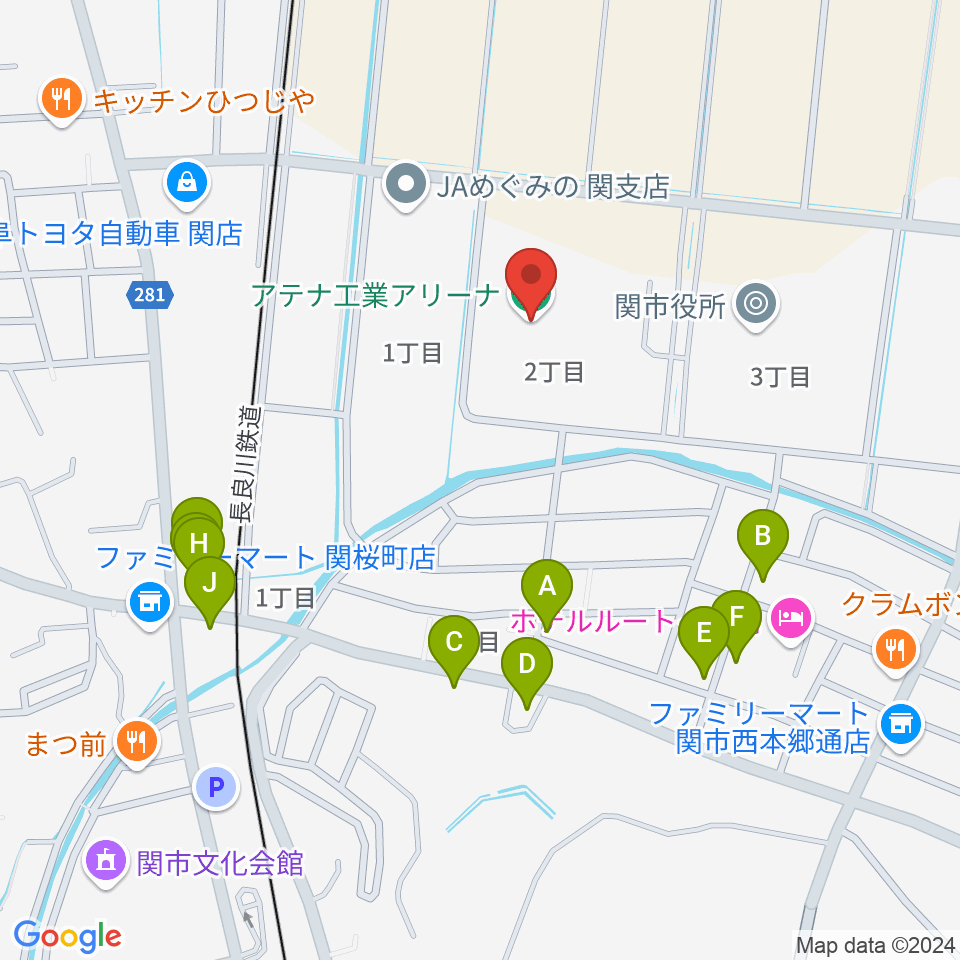 アテナ工業アリーナ周辺のファミレス・ファーストフード一覧地図