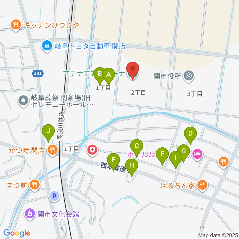 アテナ工業アリーナ周辺のファミレス・ファーストフード一覧地図