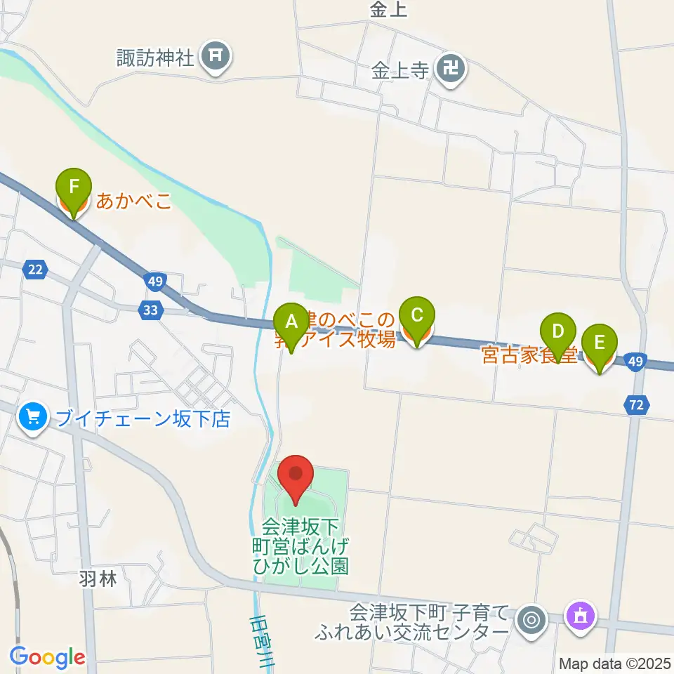 BMI鶴沼球場周辺のファミレス・ファーストフード一覧地図
