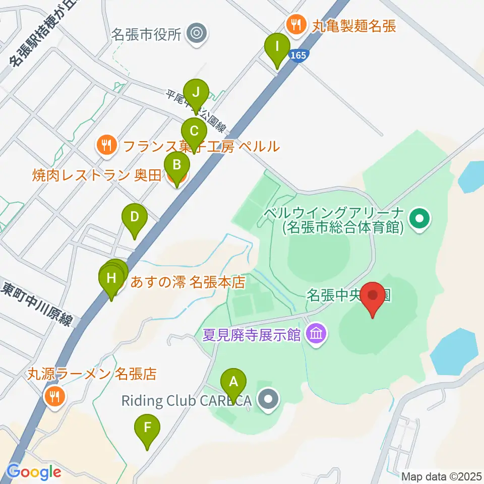 メイハンフィールド周辺のファミレス・ファーストフード一覧地図