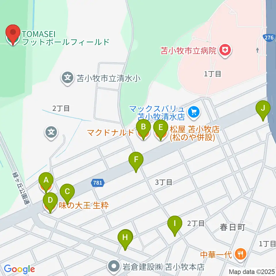 TOMASEIフットボールフィールド周辺のファミレス・ファーストフード一覧地図