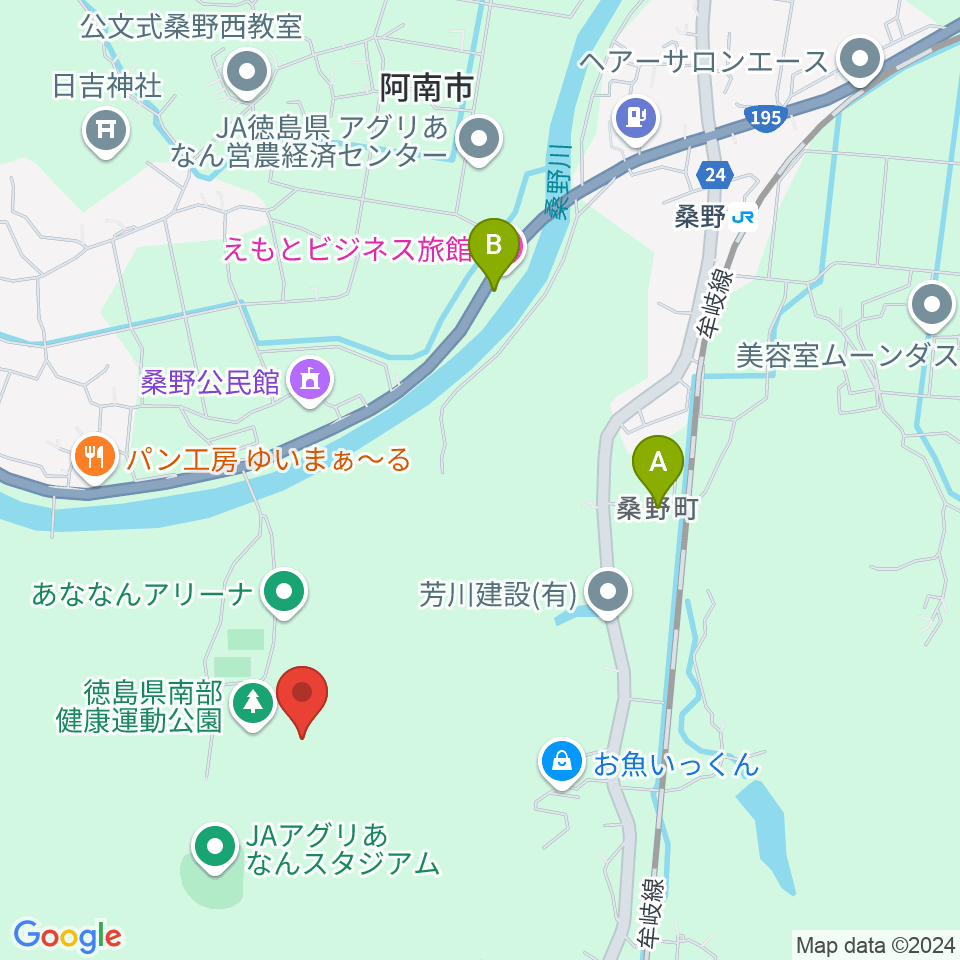 JAアグリあなん陸上競技場周辺のファミレス・ファーストフード一覧地図