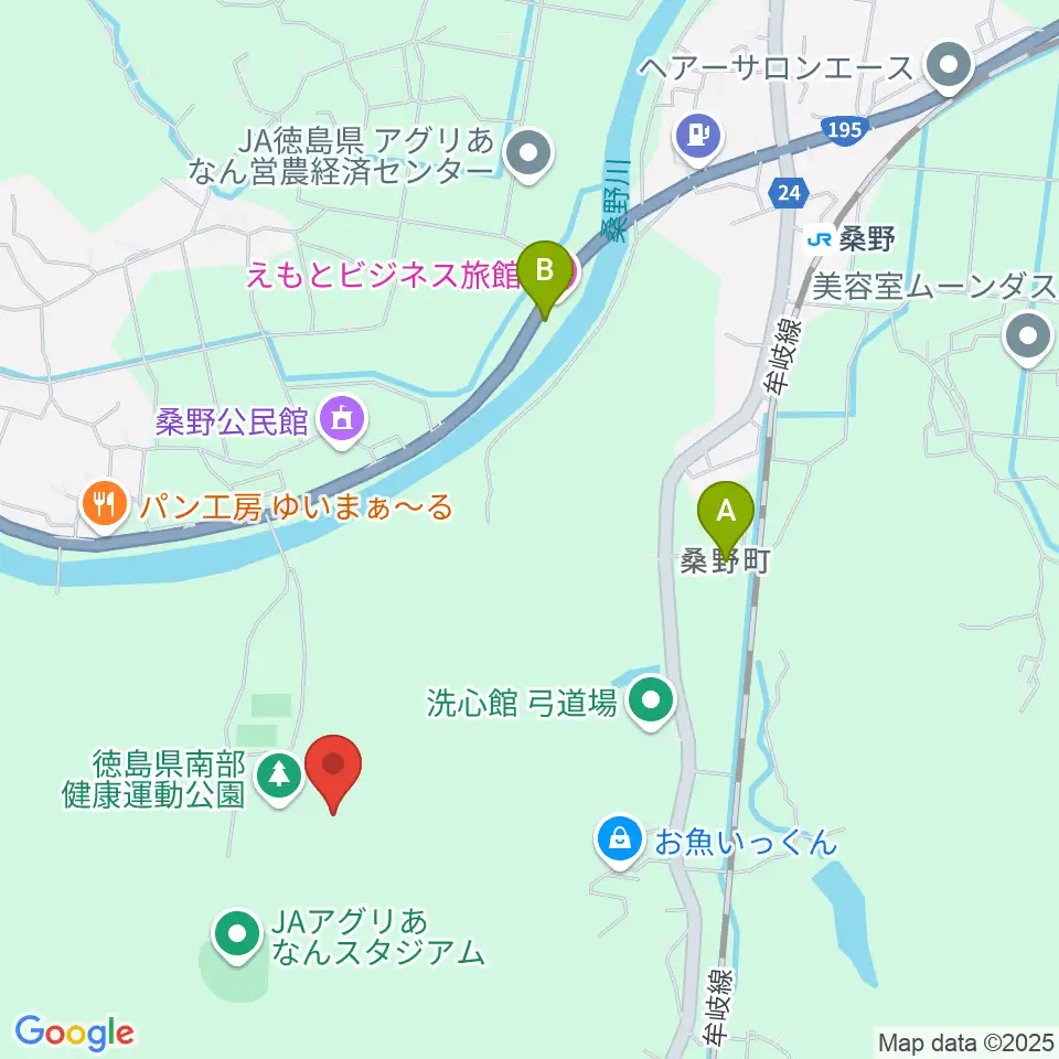 JAアグリあなん陸上競技場周辺のファミレス・ファーストフード一覧地図