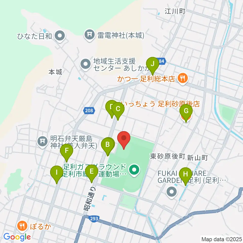エコアールグリーン球場周辺のファミレス・ファーストフード一覧地図