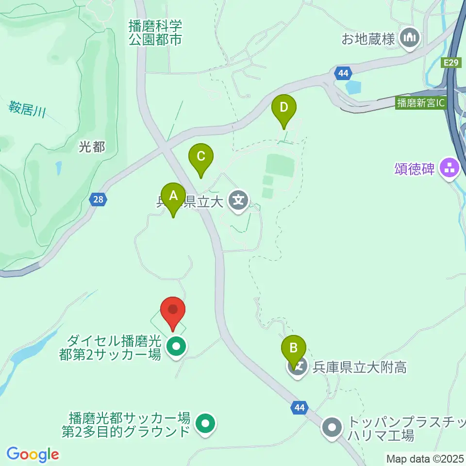 ダイセル播磨光都サッカー場周辺のファミレス・ファーストフード一覧地図