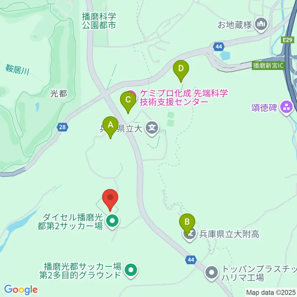 ダイセル播磨光都サッカー場周辺のファミレス・ファーストフード一覧地図