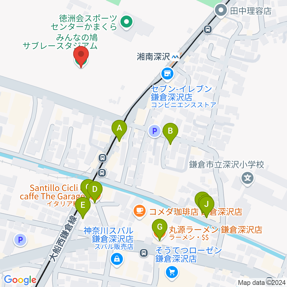 みんなの鳩サブレースタジアム周辺のファミレス・ファーストフード一覧地図