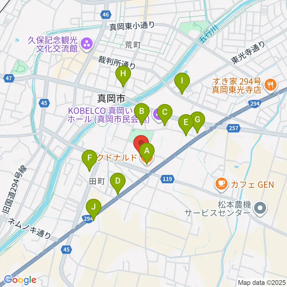 アオキシンテックもおか武道館周辺のファミレス・ファーストフード一覧地図