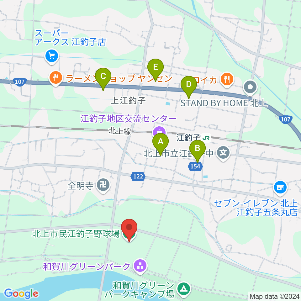 きたかみしんきんボールパーク周辺のファミレス・ファーストフード一覧地図