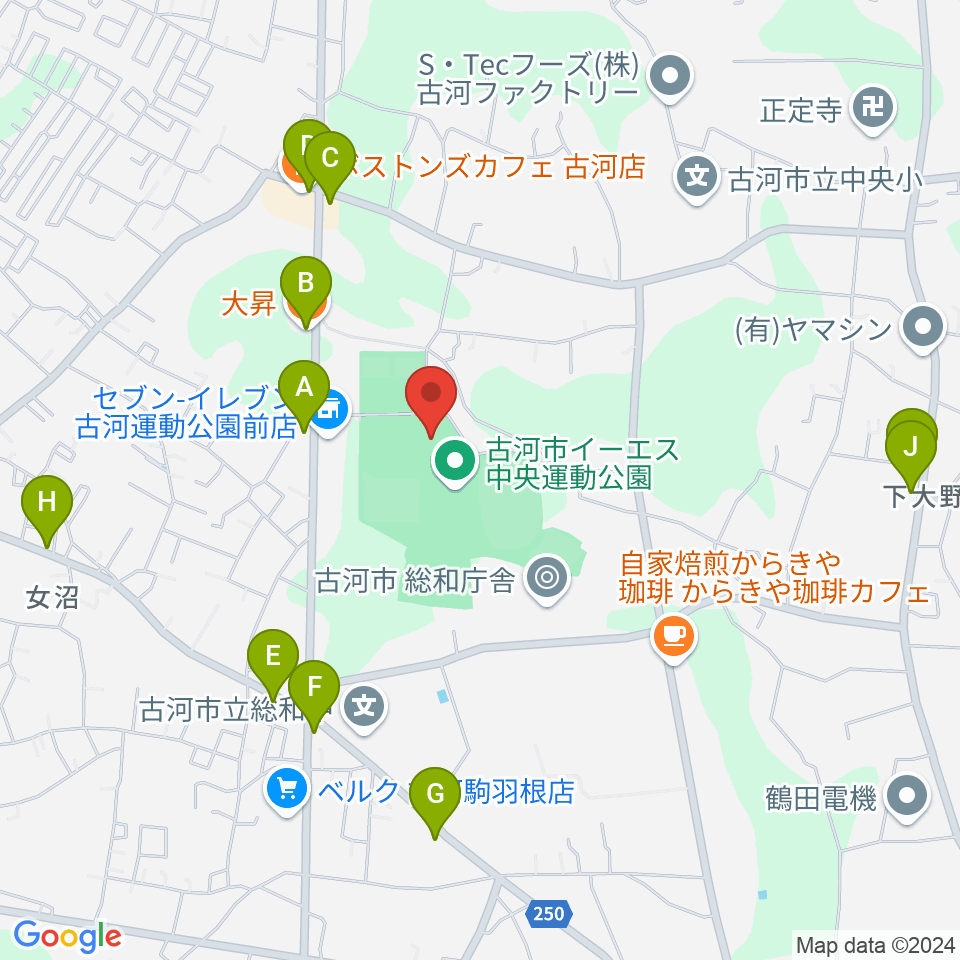 イーエスはなもも体育館周辺のファミレス・ファーストフード一覧地図