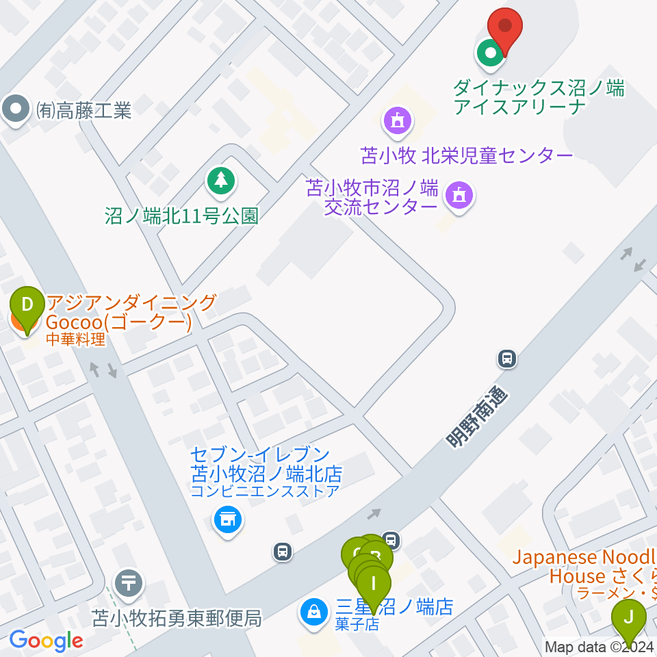 ダイナックス沼ノ端アイスアリーナ周辺のファミレス・ファーストフード一覧地図