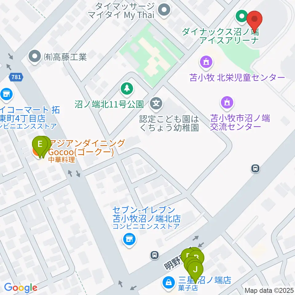 ダイナックス沼ノ端アイスアリーナ周辺のファミレス・ファーストフード一覧地図