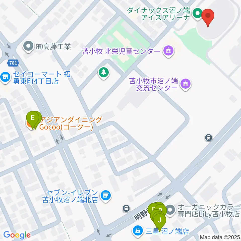 ダイナックス沼ノ端アイスアリーナ周辺のファミレス・ファーストフード一覧地図