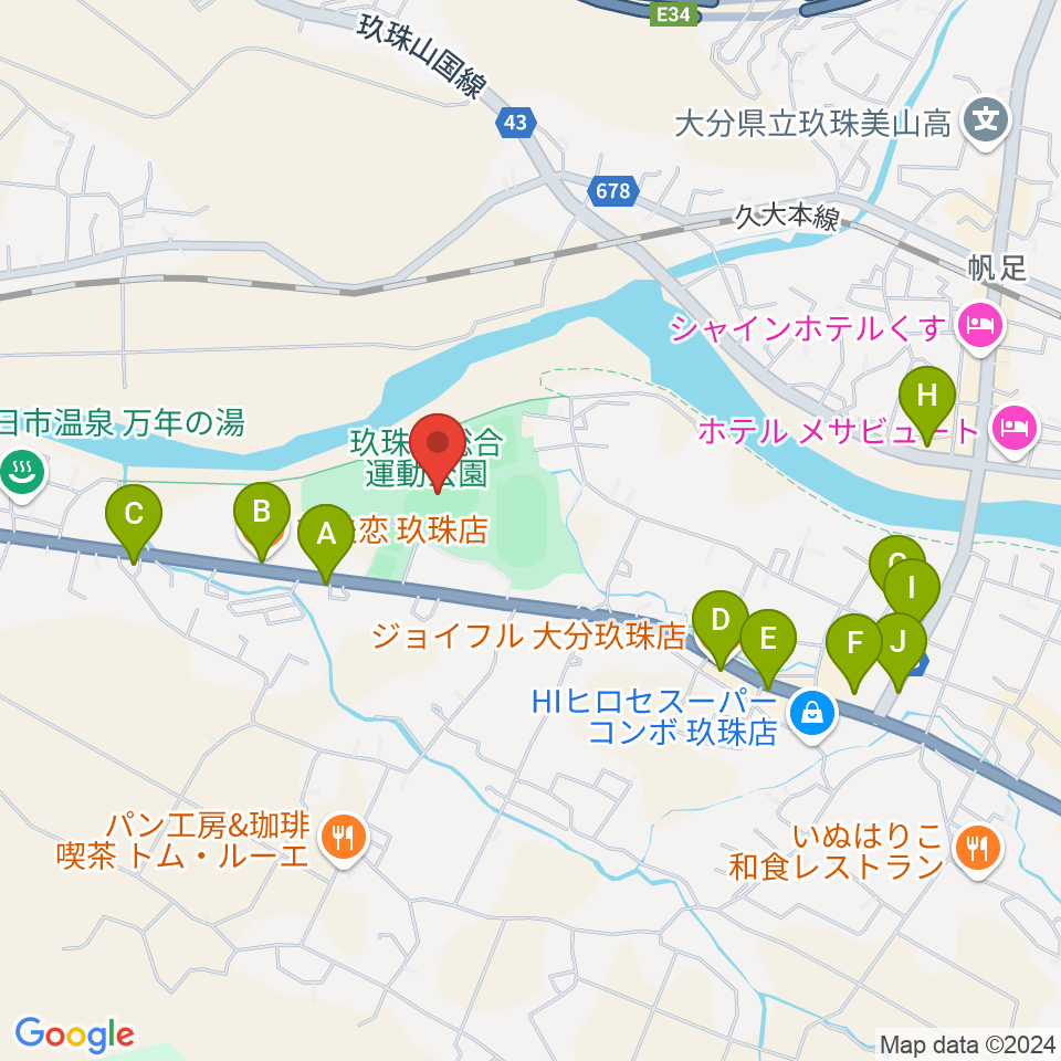 花林かいぞくスタジアム周辺のファミレス・ファーストフード一覧地図