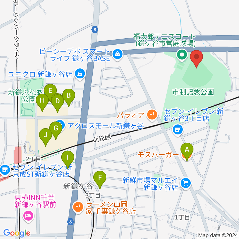 福太郎野球場周辺のファミレス・ファーストフード一覧地図