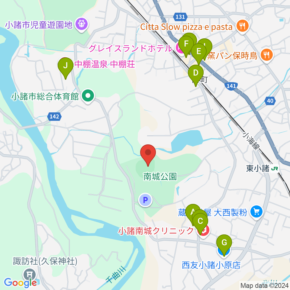 大栄小諸球場周辺のファミレス・ファーストフード一覧地図