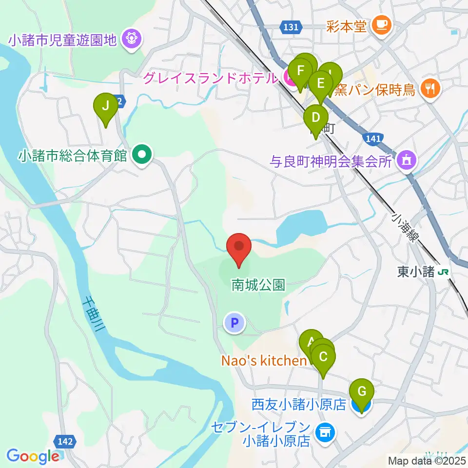 大栄小諸球場周辺のファミレス・ファーストフード一覧地図