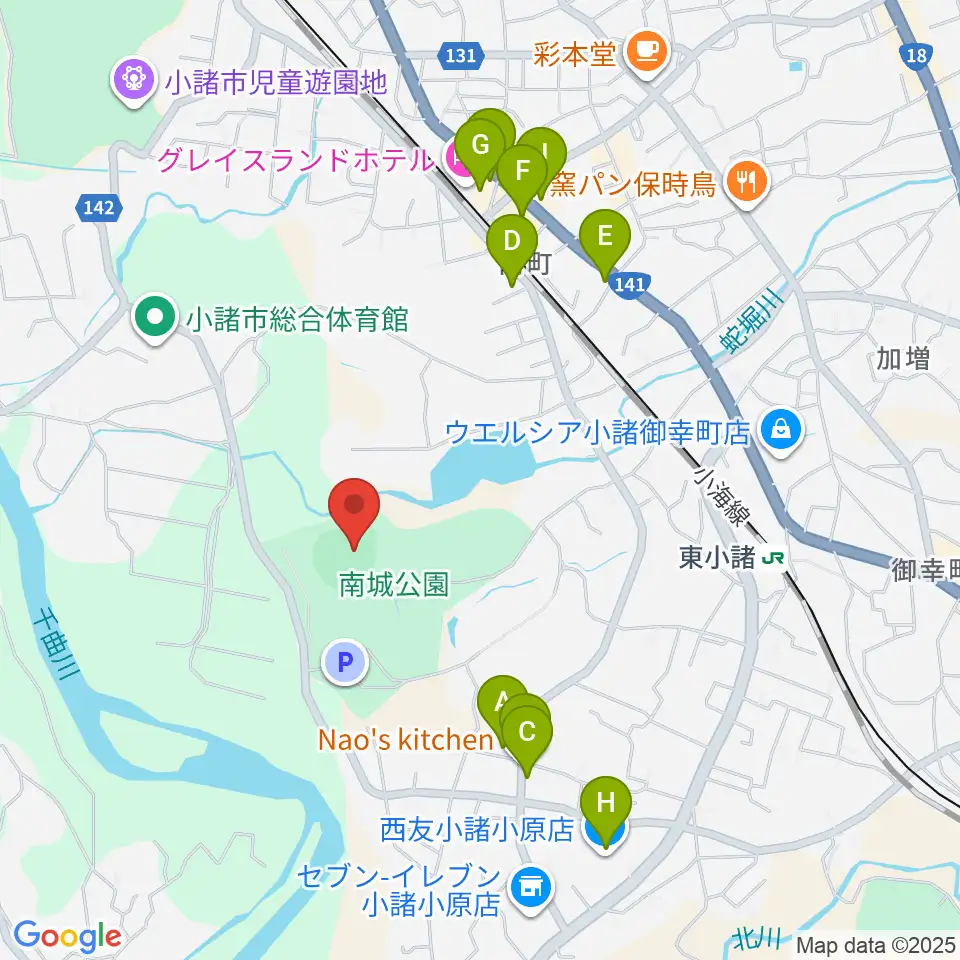 大栄小諸球場周辺のファミレス・ファーストフード一覧地図