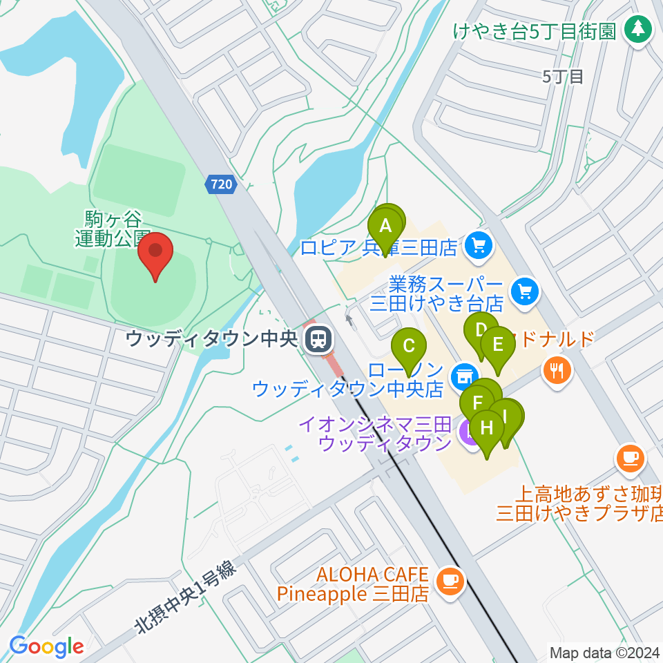 親和学園駒ケ谷野球場周辺のファミレス・ファーストフード一覧地図