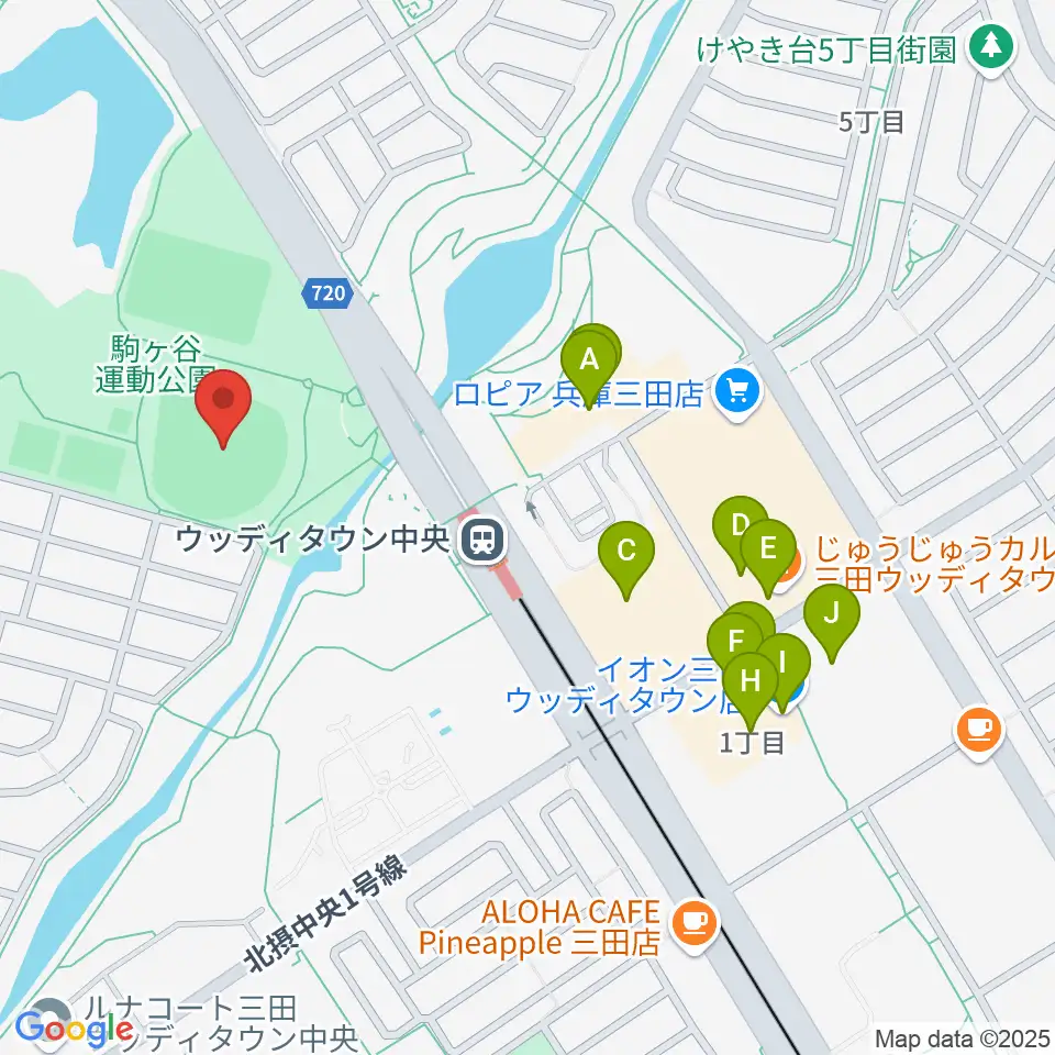 駒ケ谷運動公園野球場周辺のファミレス・ファーストフード一覧地図