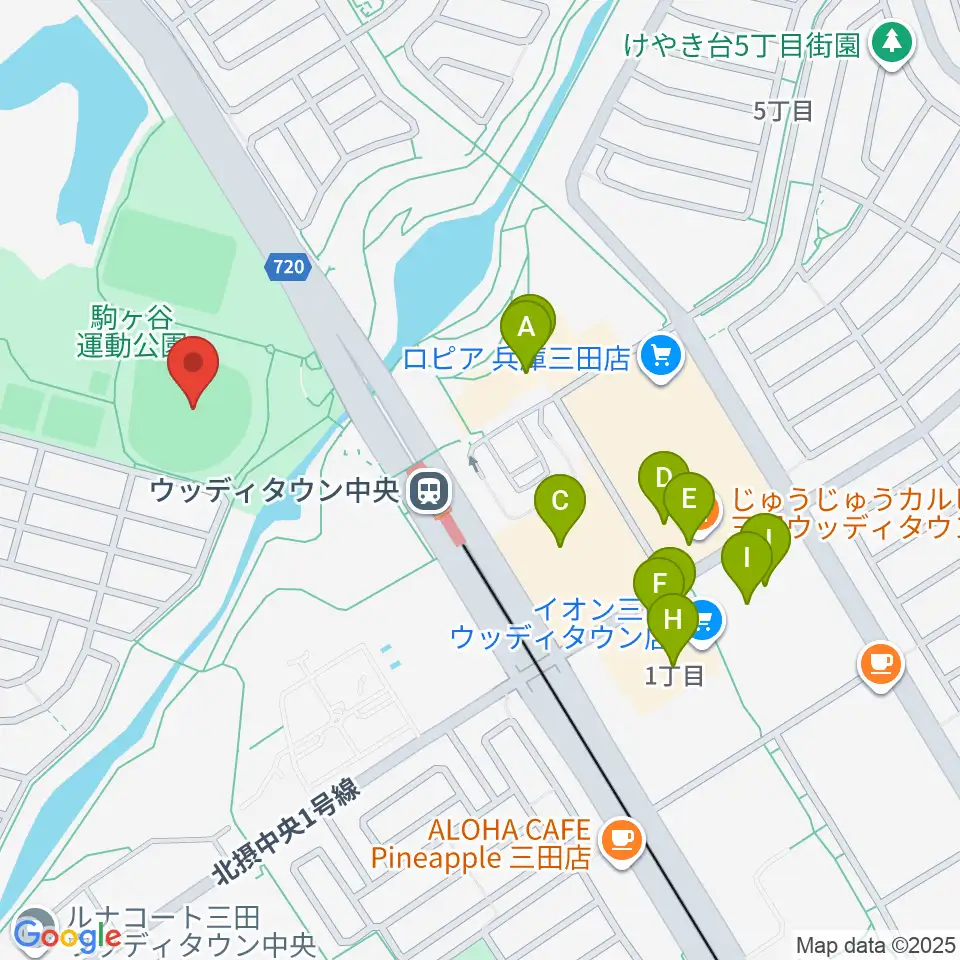 駒ケ谷運動公園野球場周辺のファミレス・ファーストフード一覧地図
