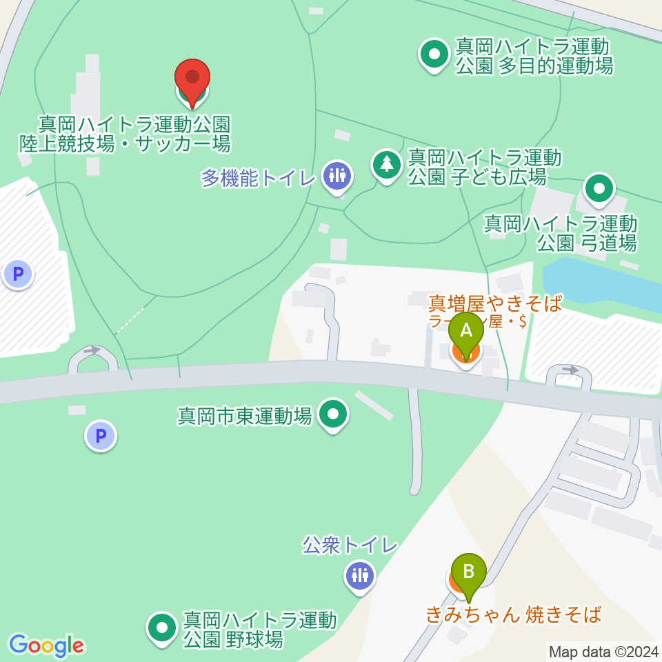 真岡ハイトラ運動公園陸上競技場周辺のファミレス・ファーストフード一覧地図