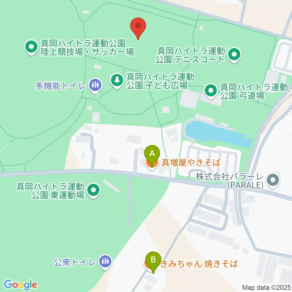 真岡ハイトラ運動公園多目的運動場周辺のファミレス・ファーストフード一覧地図