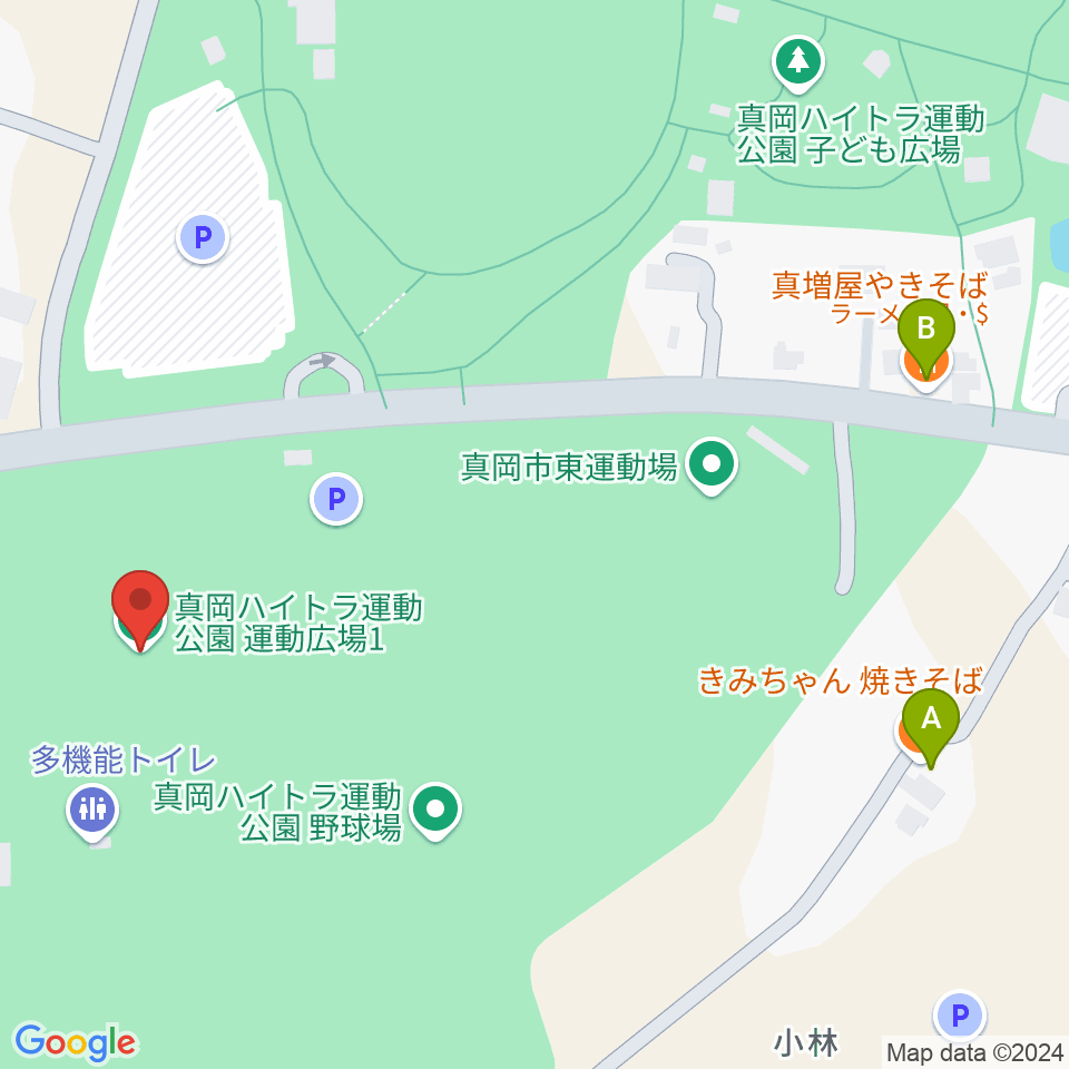 真岡ハイトラ運動公園運動広場1周辺のファミレス・ファーストフード一覧地図