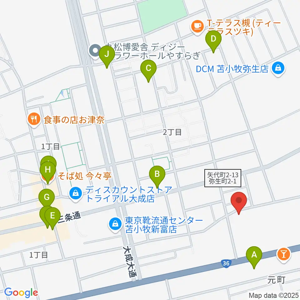 アブロス矢代スポーツセンター周辺のファミレス・ファーストフード一覧地図