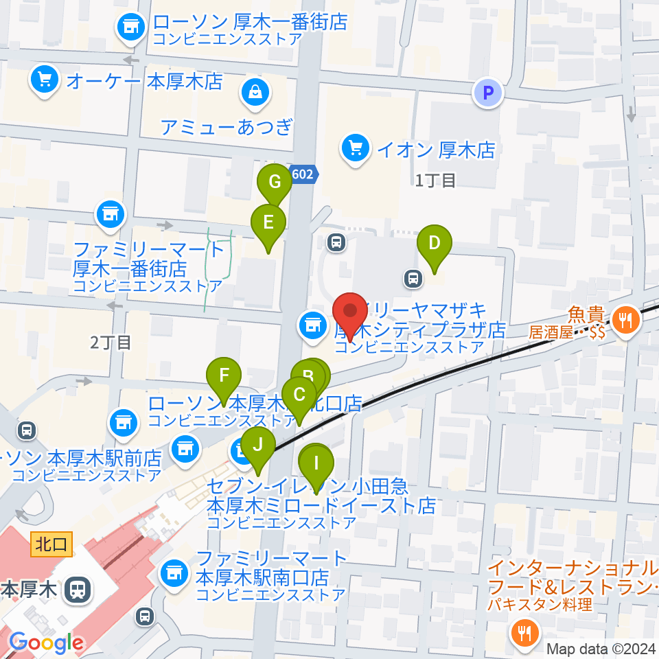 神奈川工科大学厚木市子ども科学館周辺のファミレス・ファーストフード一覧地図