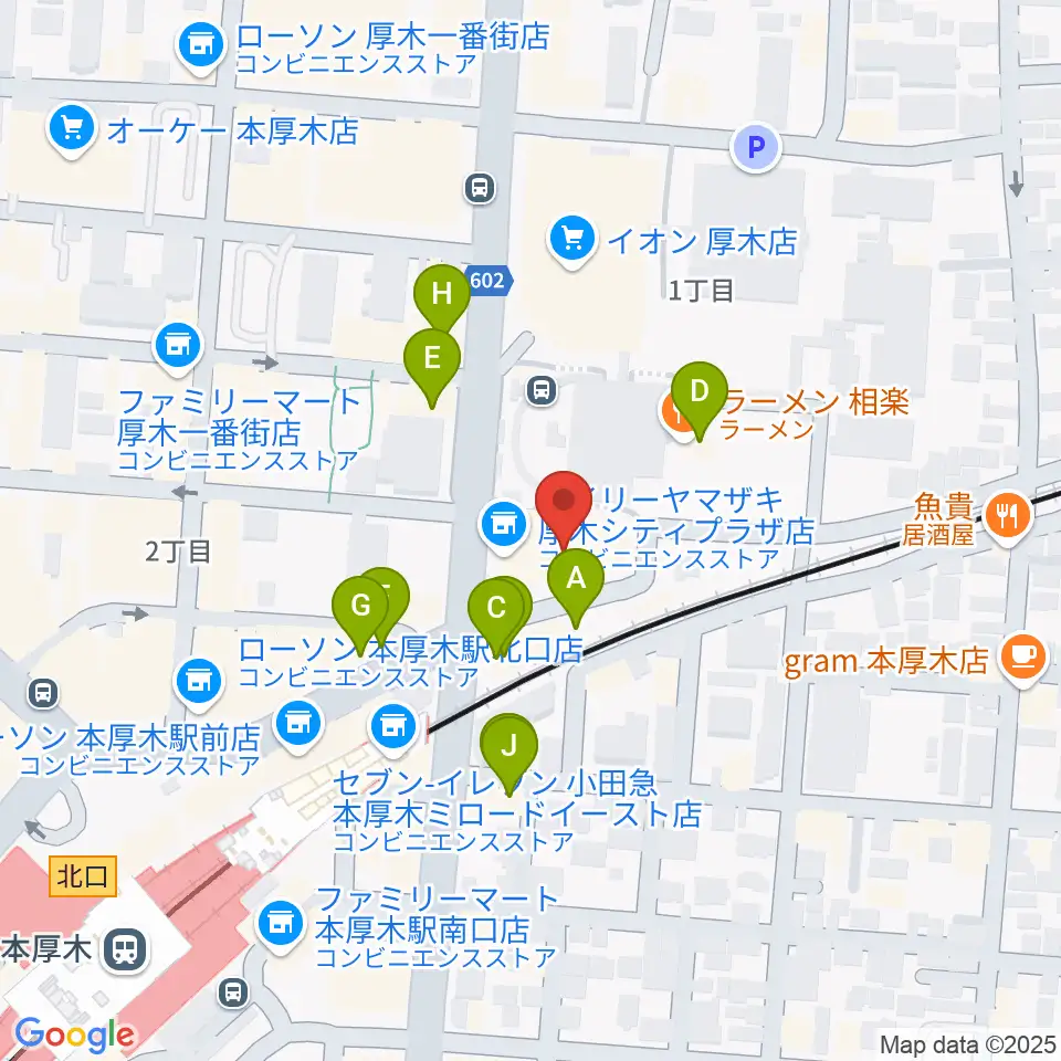 神奈川工科大学厚木市子ども科学館周辺のファミレス・ファーストフード一覧地図