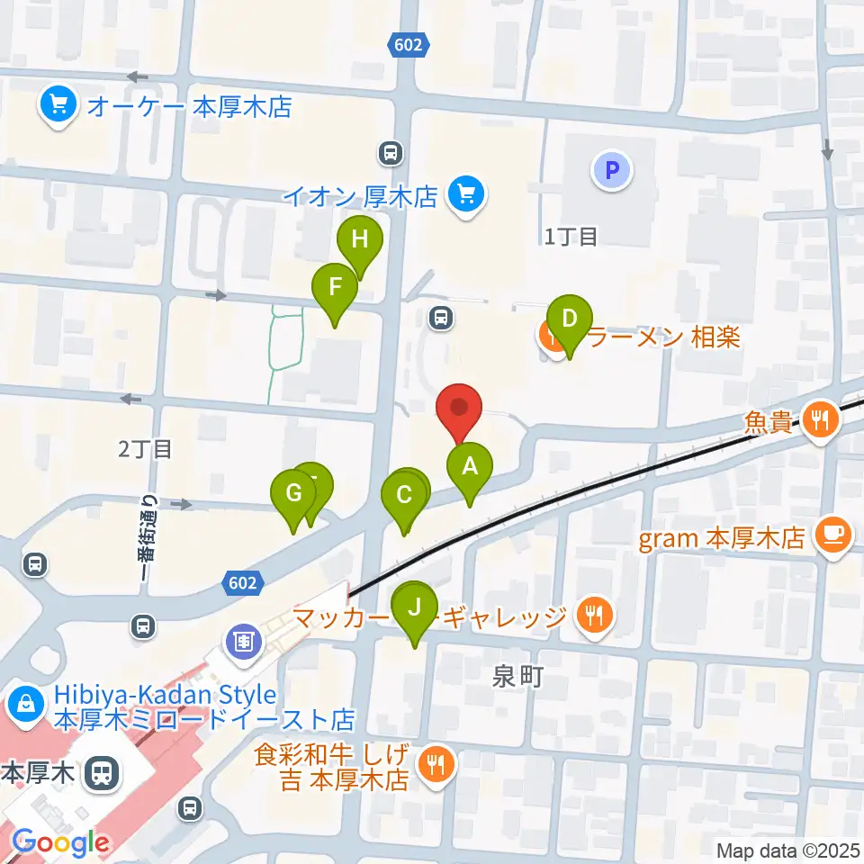 神奈川工科大学厚木市子ども科学館周辺のファミレス・ファーストフード一覧地図