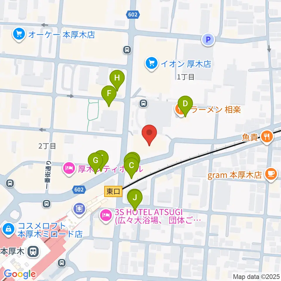 神奈川工科大学厚木市子ども科学館周辺のファミレス・ファーストフード一覧地図