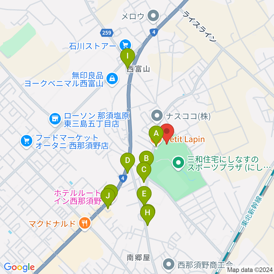 三和住宅にしなすのスポーツプラザ体育館周辺のファミレス・ファーストフード一覧地図