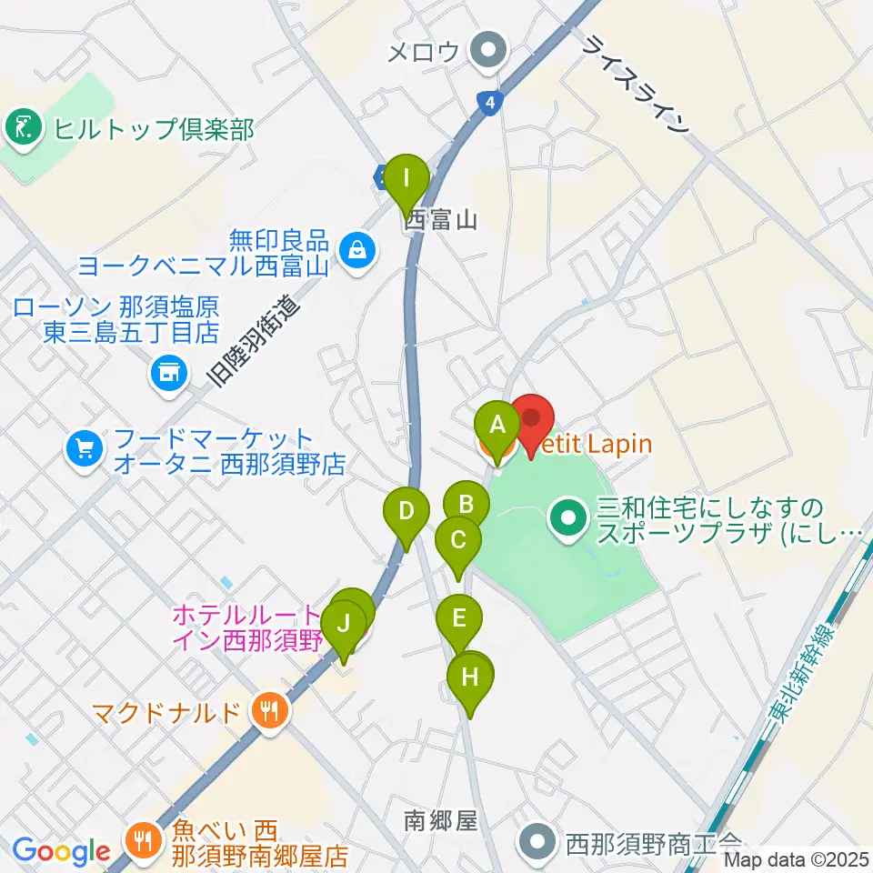 三和住宅にしなすのスポーツプラザ体育館周辺のファミレス・ファーストフード一覧地図