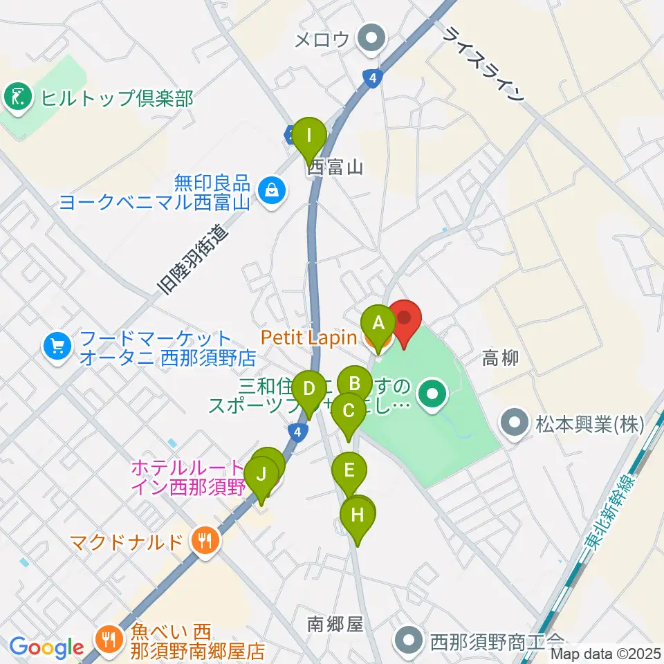 三和住宅にしなすのスポーツプラザ体育館周辺のファミレス・ファーストフード一覧地図