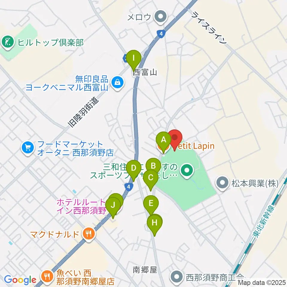 三和住宅にしなすのスポーツプラザ体育館周辺のファミレス・ファーストフード一覧地図