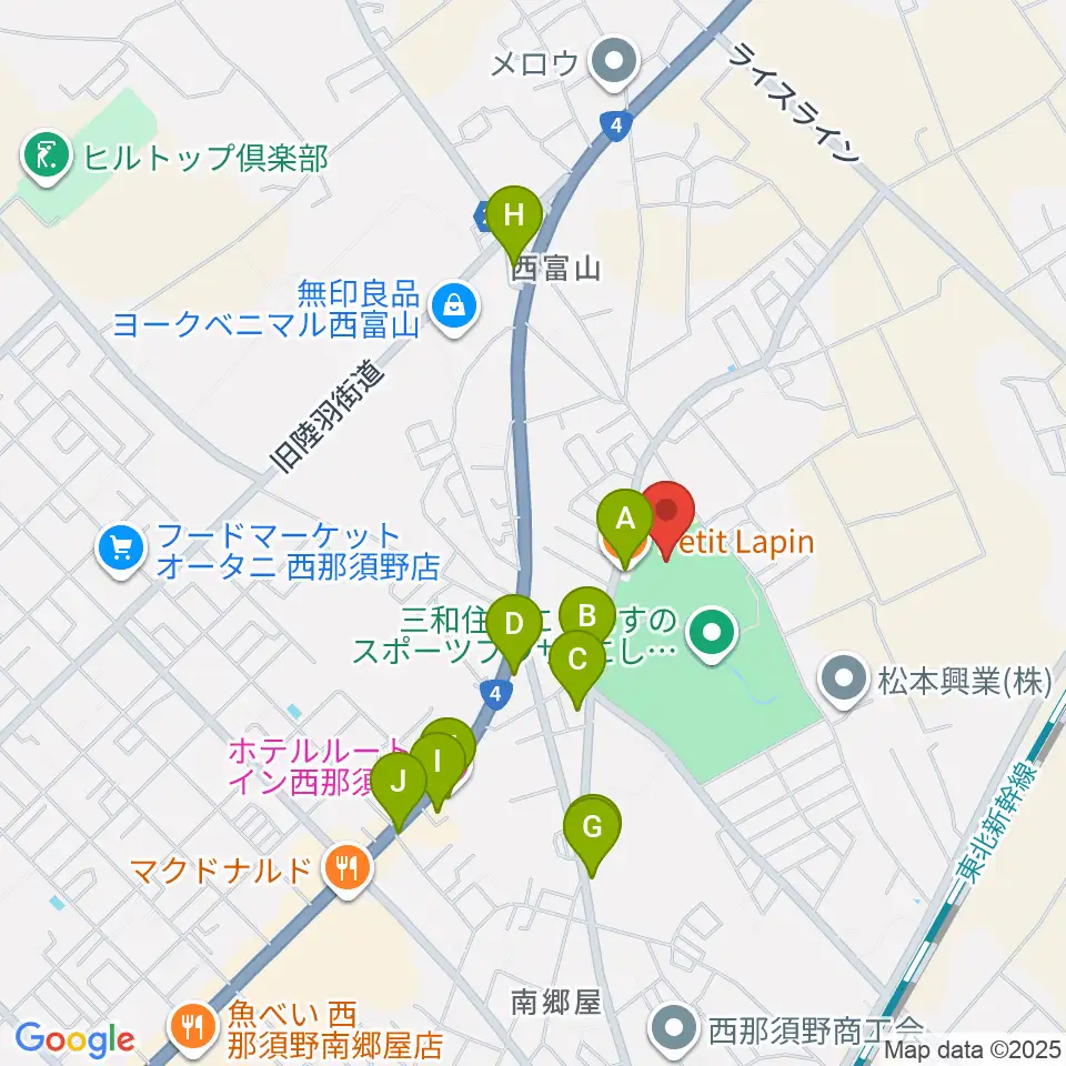 三和住宅にしなすのスポーツプラザ体育館周辺のファミレス・ファーストフード一覧地図
