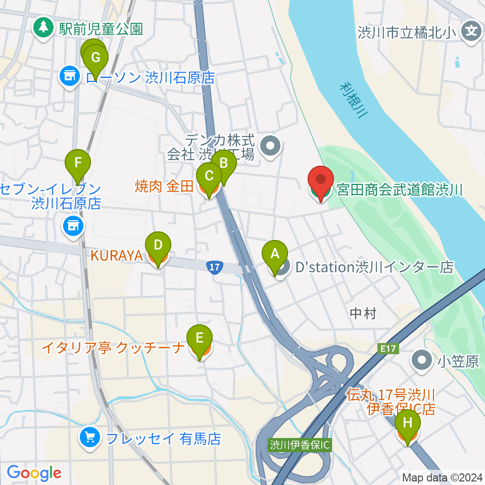 宮田商会武道館渋川周辺のファミレス・ファーストフード一覧地図