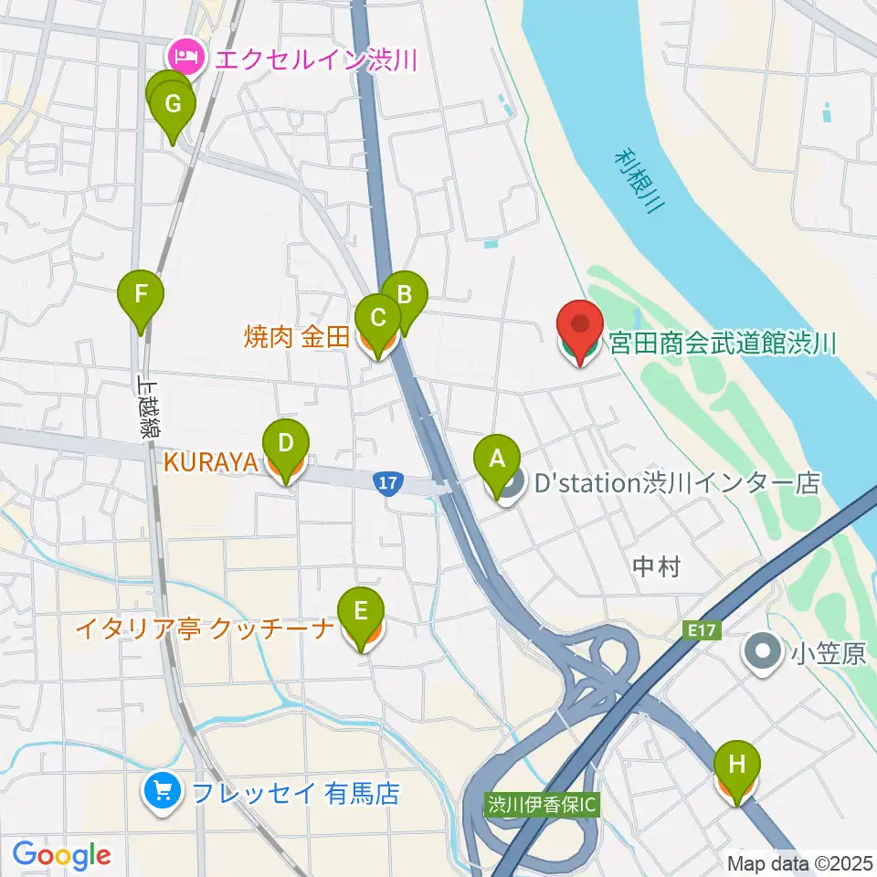 宮田商会武道館渋川周辺のファミレス・ファーストフード一覧地図