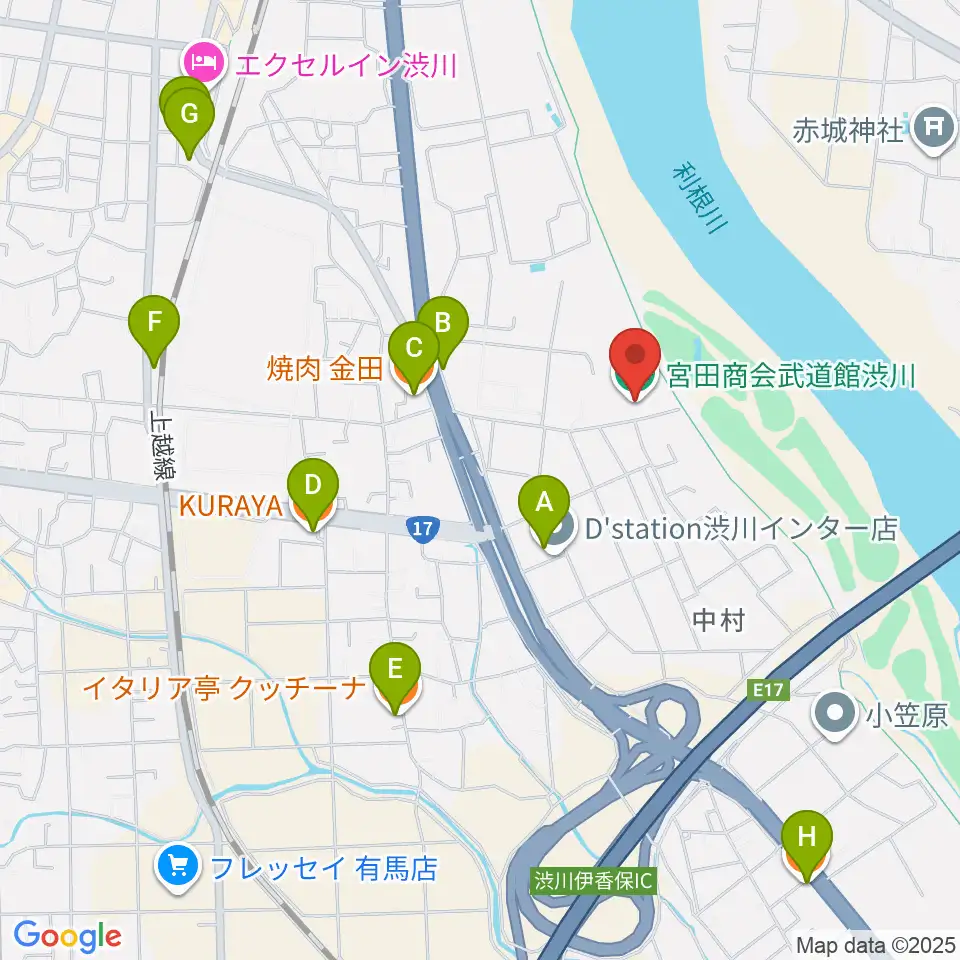 宮田商会武道館渋川周辺のファミレス・ファーストフード一覧地図