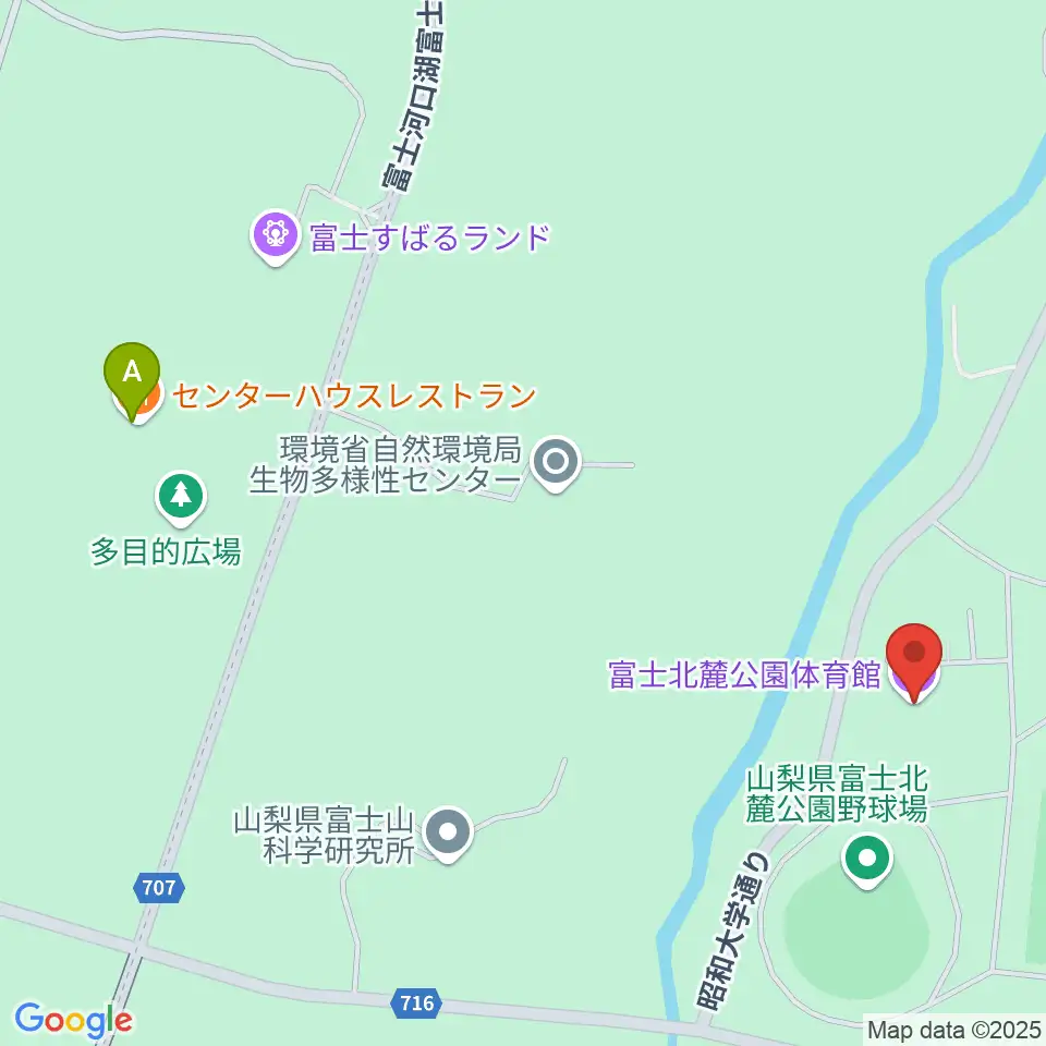 富士北麓公園体育館周辺のファミレス・ファーストフード一覧地図