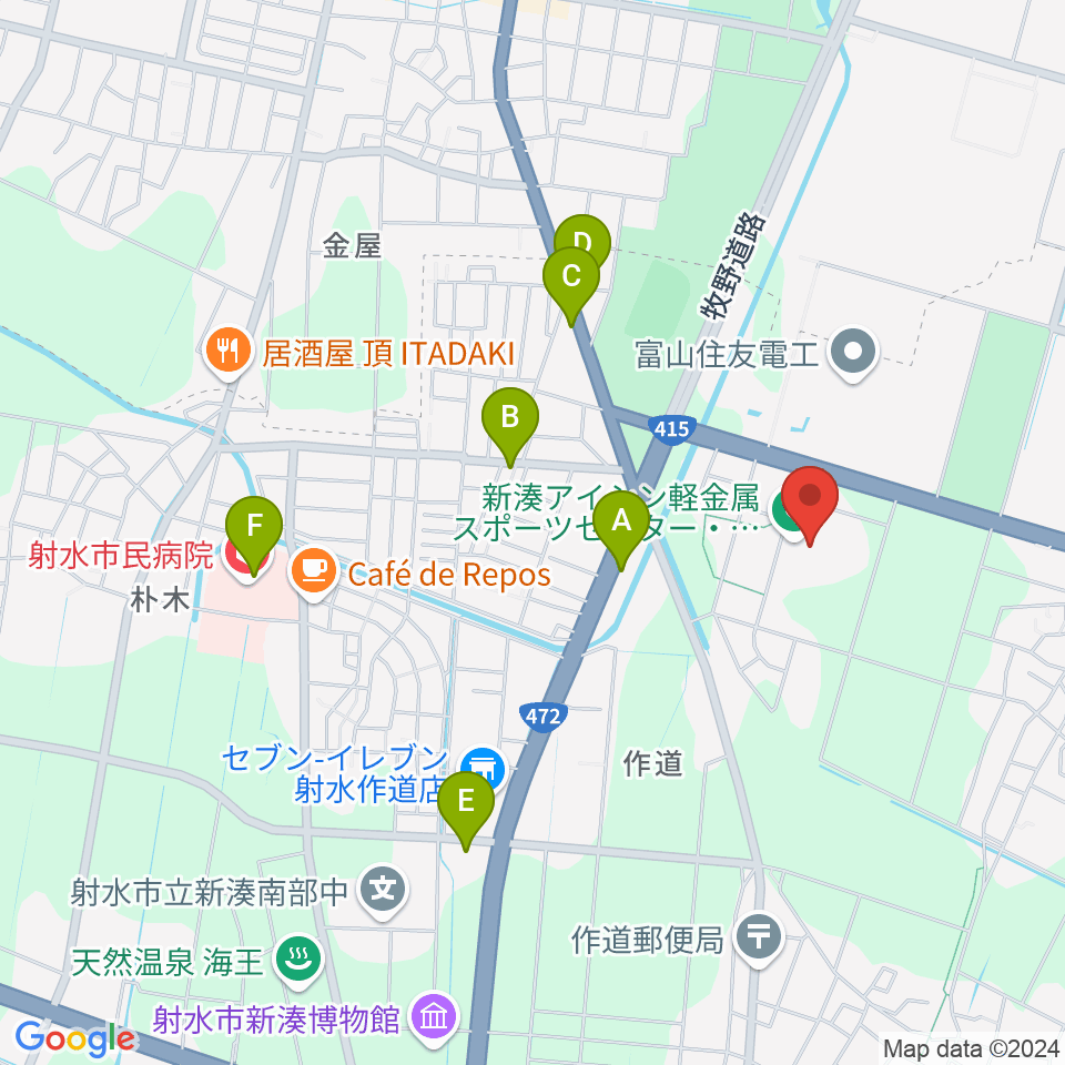 新湊アイシン軽金属スポーツセンター周辺のファミレス・ファーストフード一覧地図