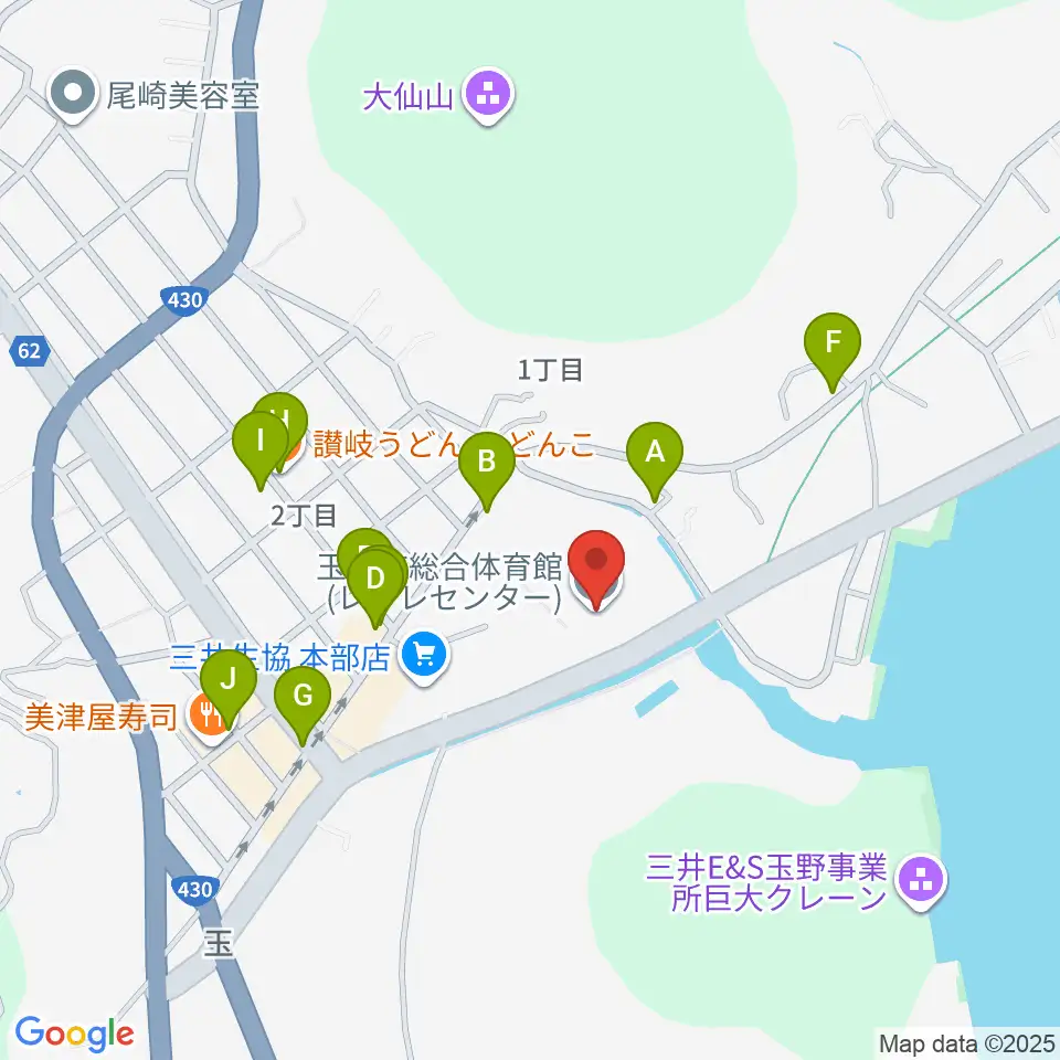 玉野市総合体育館周辺のファミレス・ファーストフード一覧地図
