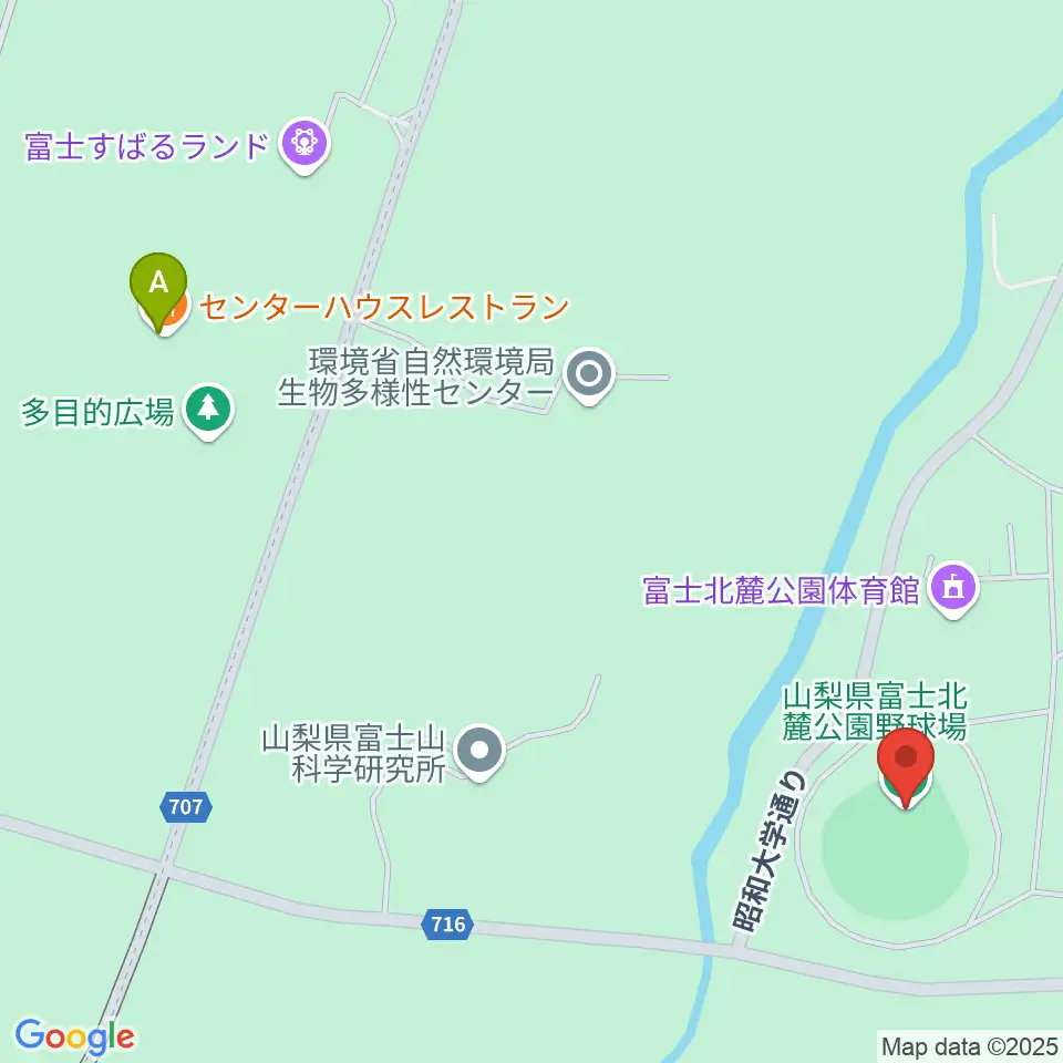 富士北麓公園野球場周辺のファミレス・ファーストフード一覧地図