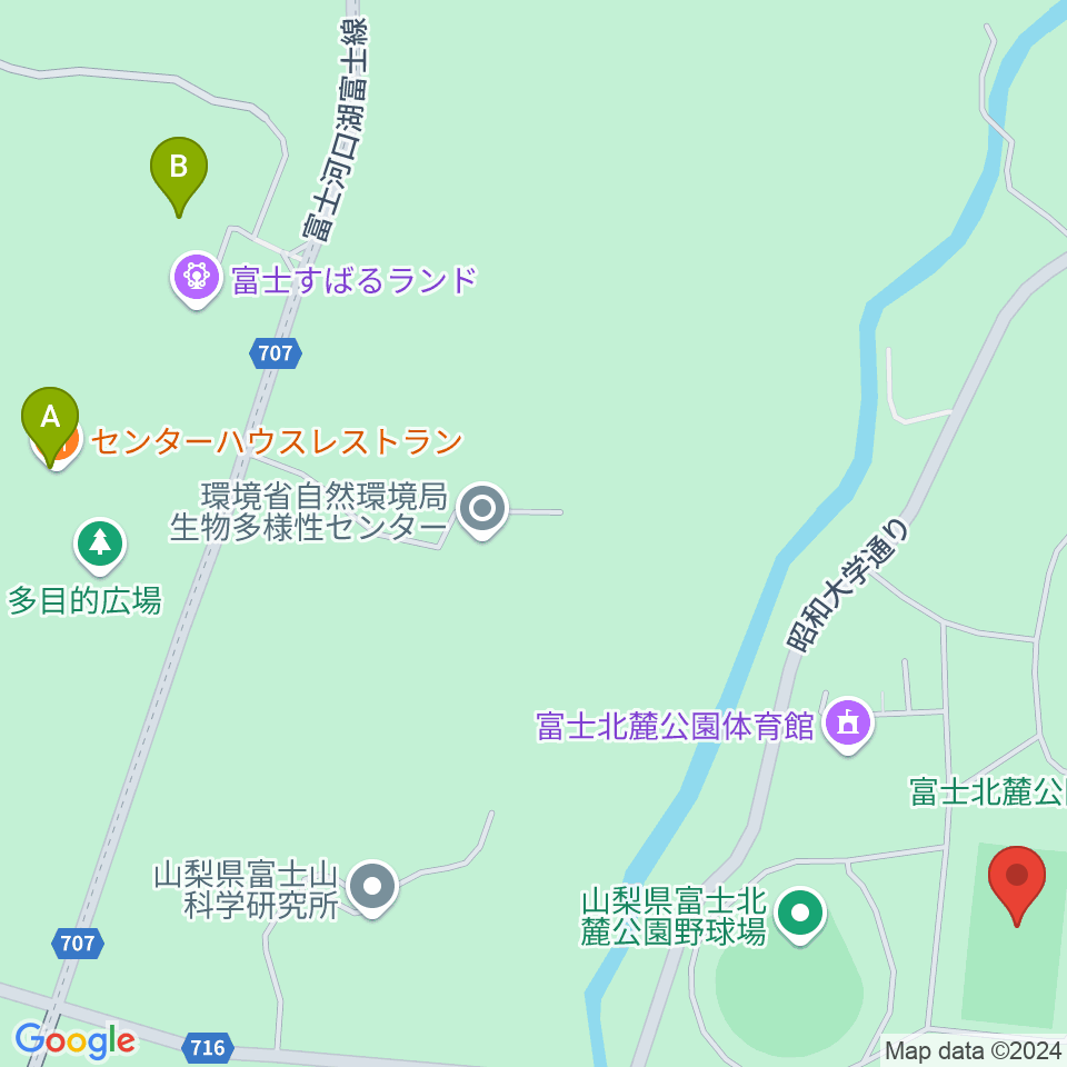 富士北麓公園球技場周辺のファミレス・ファーストフード一覧地図