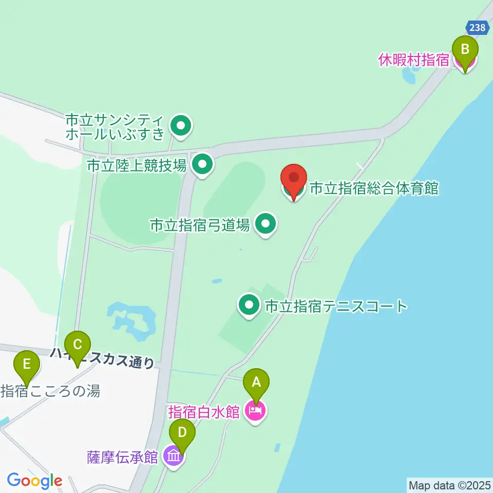 指宿総合体育館周辺のファミレス・ファーストフード一覧地図