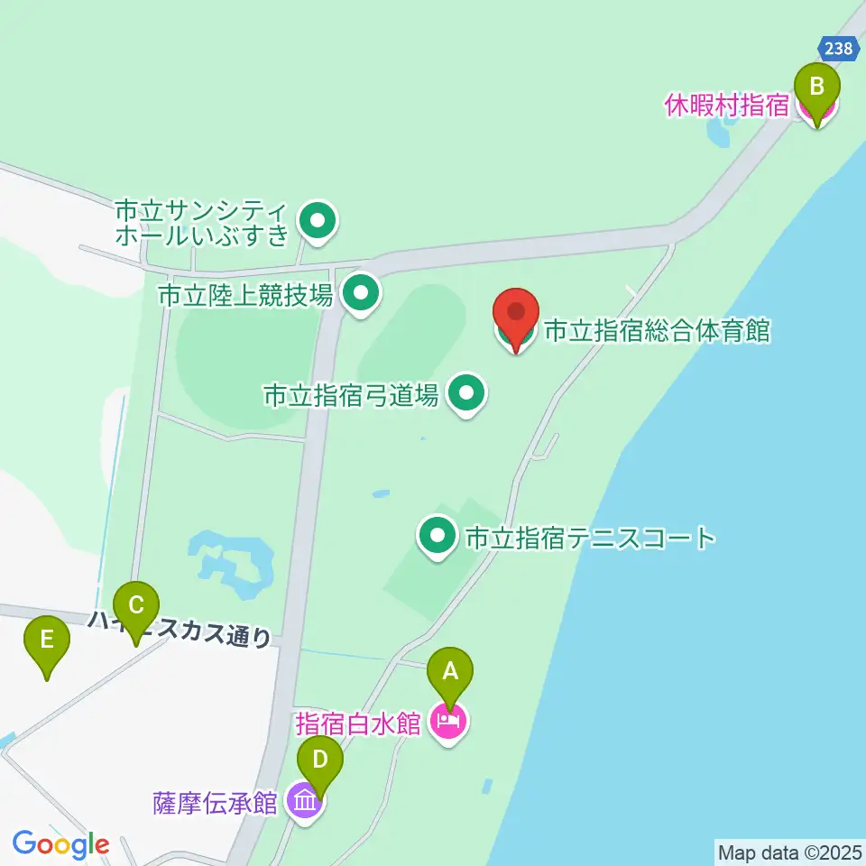 指宿総合体育館周辺のファミレス・ファーストフード一覧地図