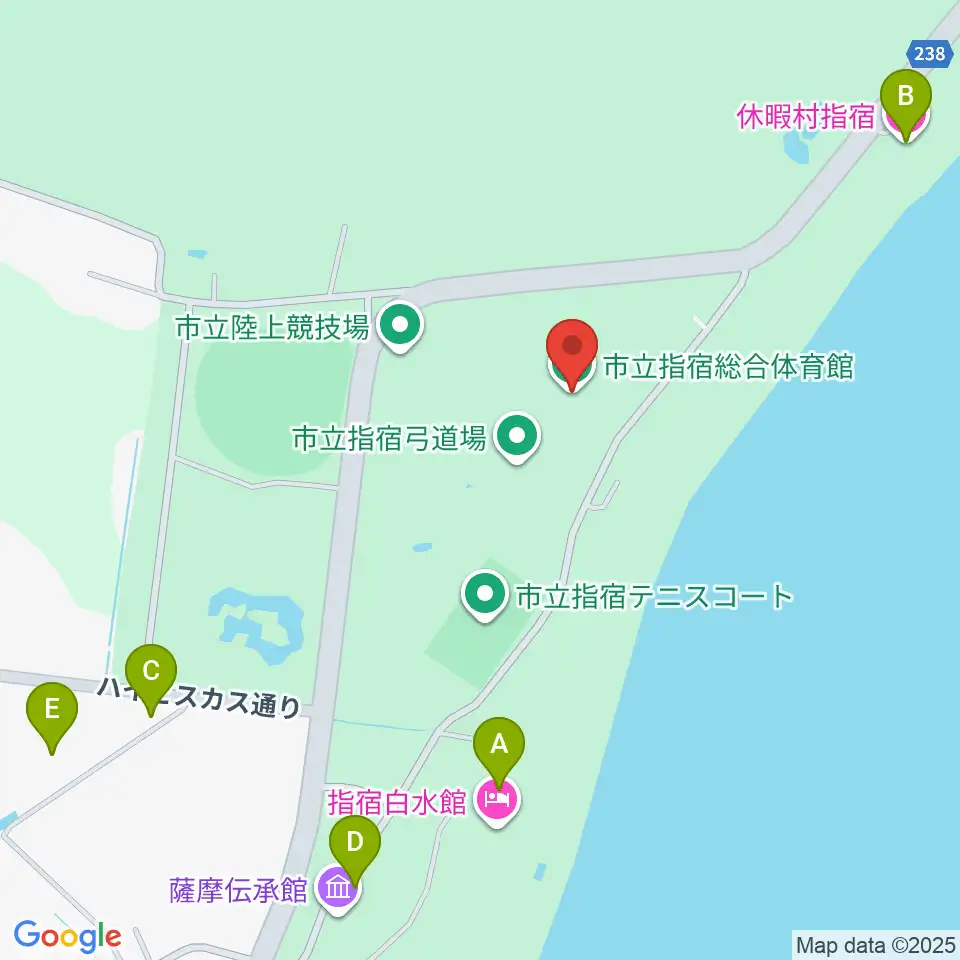指宿総合体育館周辺のファミレス・ファーストフード一覧地図
